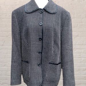 𝅺GERRY WEBER, vintage,BLACK & WHITE WOVEN PETER PAN COLLAR LINED BLAZER.SIZE 14